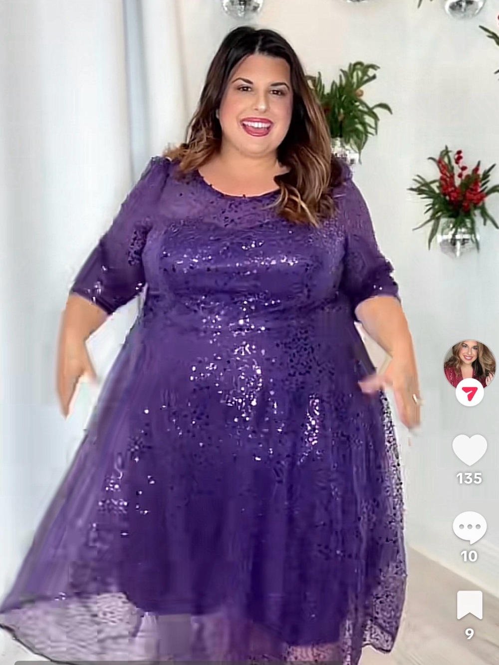 Plus Size Purple Sequin A-Line Long Sleeve Dress